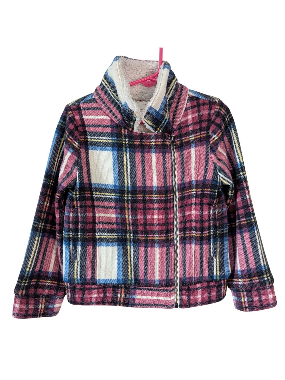 Arizona Jean Co Y2K Pink Plaid Fleece Lined Asymmetrical Zip Up Coat Size 4